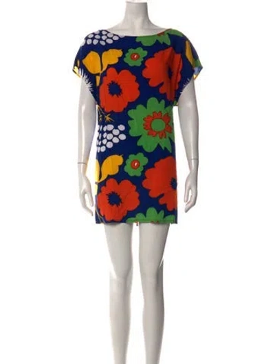 Pre-owned Marimekko Floral Print Mini Dress In Orange
