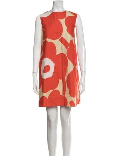 Pre-owned Marimekko Floral Print Mini Dress In Orange