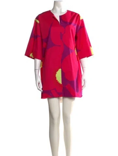 Pre-owned Marimekko Floral Print Mini Dress In Pink