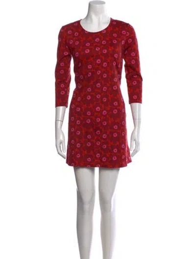 Pre-owned Marimekko Floral Print Mini Dress In Red