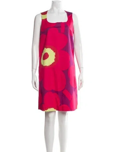 Pre-owned Marimekko Floral Print Mini Dress In Red
