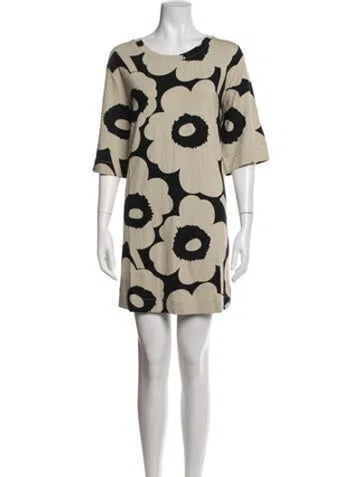 Pre-owned Marimekko Floral Print Mini Dress W/ Tags In Neutrals