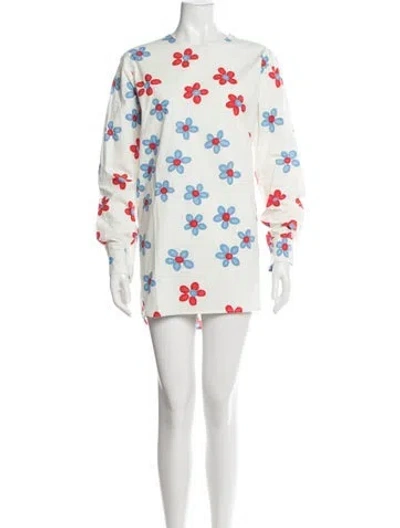 Pre-owned Marimekko Floral Print Mini Dress W/ Tags In White