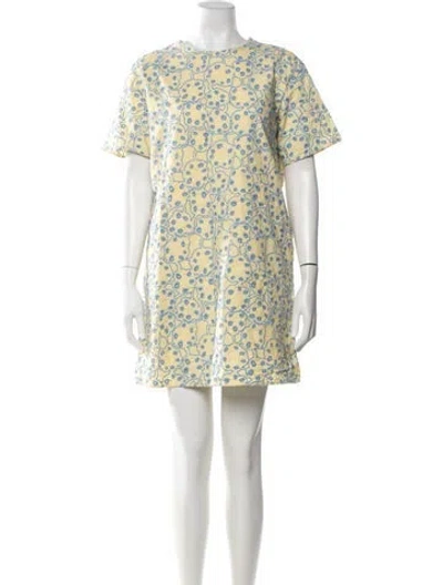 Pre-owned Marimekko Floral Print Mini Dress In Yellow