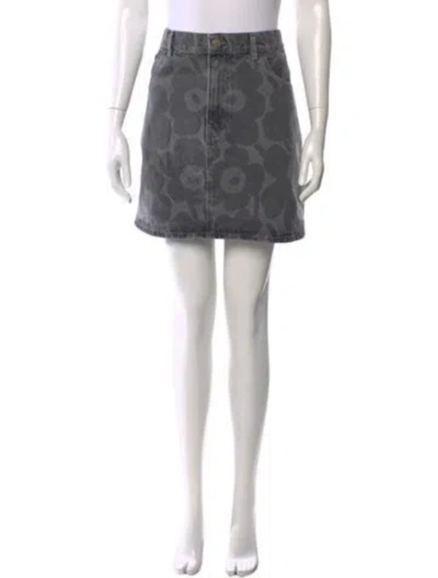 Pre-owned Marimekko Floral Print Mini Skirt In Gray