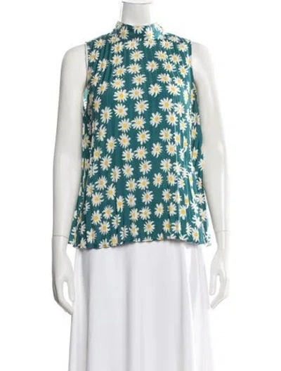 Pre-owned Marimekko Floral Print Mock Neck Top In Blue