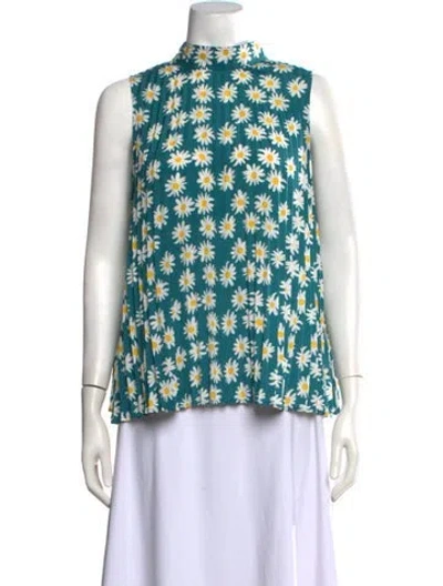 Pre-owned Marimekko Floral Print Mock Neck Top In Blue