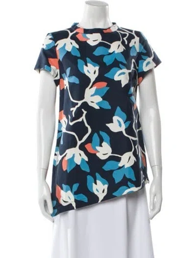 Pre-owned Marimekko Floral Print Mock Neck Top W/ Tags In Blue