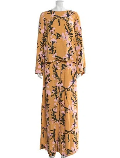 Pre-owned Marimekko Floral Print Pant Set In Yellow
