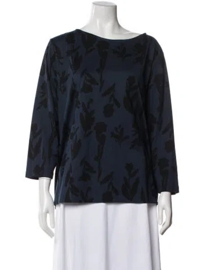 Pre-owned Marimekko Floral Print Scoop Neck Top In Blue