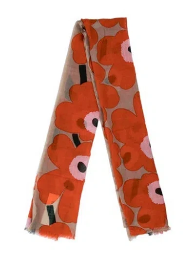 Pre-owned Marimekko Floral Print Shawl In Orange