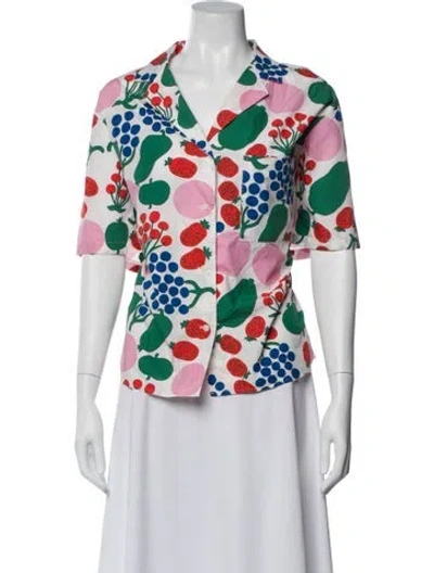 Pre-owned Marimekko Floral Print Short Sleeve Button-up Top In Multi