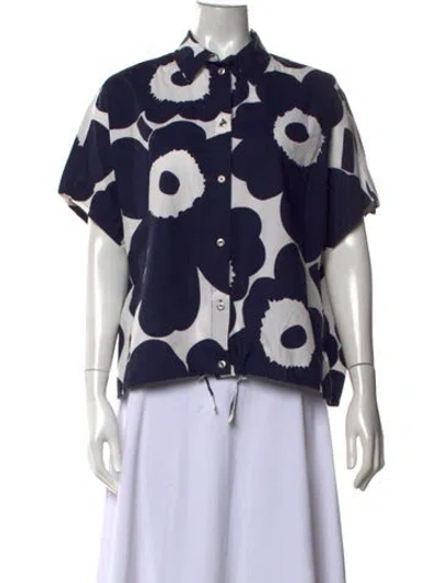 Pre-owned Marimekko Floral Print Short Sleeve Top In Blue