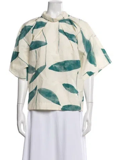 Pre-owned Marimekko Floral Print Short Sleeve Top In Neutral