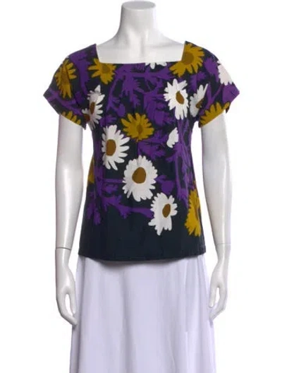 Pre-owned Marimekko Floral Print Square Neckline Top In Blue