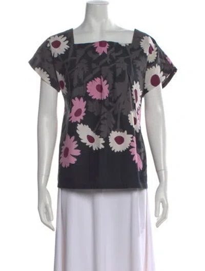 Pre-owned Marimekko Floral Print Square Neckline Top In Multi