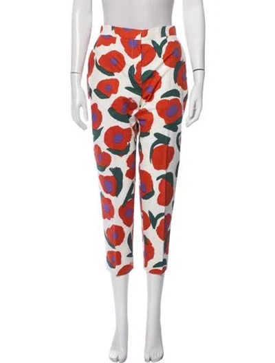 Pre-owned Marimekko Floral Print Straight Leg Pants In Orange