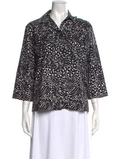 Pre-owned Marimekko Floral Print Three-quarter Sleeve Blouse In Black