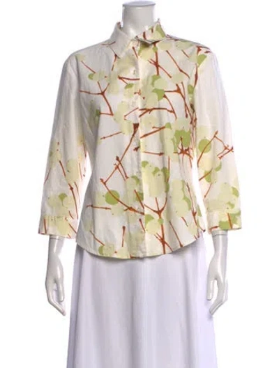 Pre-owned Marimekko Floral Print Three-quarter Sleeve Button-up Top In Multicolor