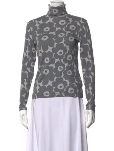 Pre-owned Marimekko Floral Print Turtleneck Top In Grey
