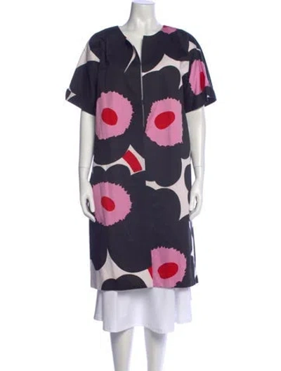 Pre-owned Marimekko Floral Print V-neck Sweater In Blue