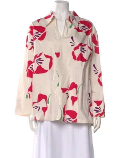 Pre-owned Marimekko Floral Print V-neck Top In Neutral