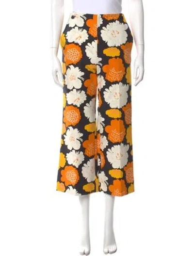 Pre-owned Marimekko Floral Print Wide Leg Pants In Black