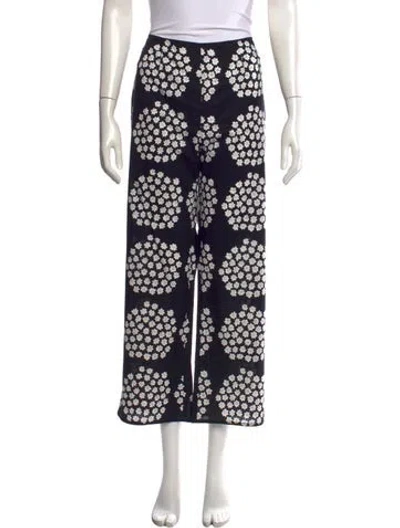 Pre-owned Marimekko Floral Print Wide Leg Pants In Black
