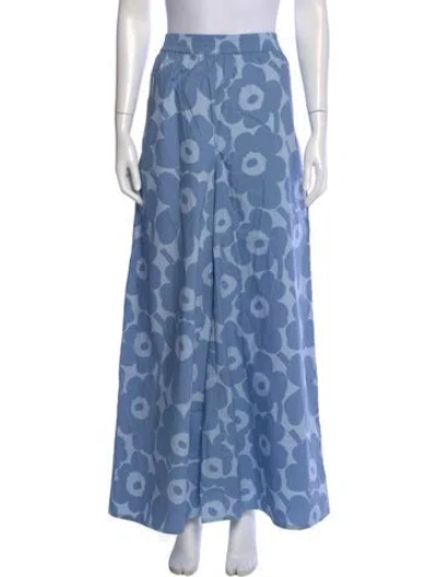 Pre-owned Marimekko Floral Print Wide Leg Pants In Blue