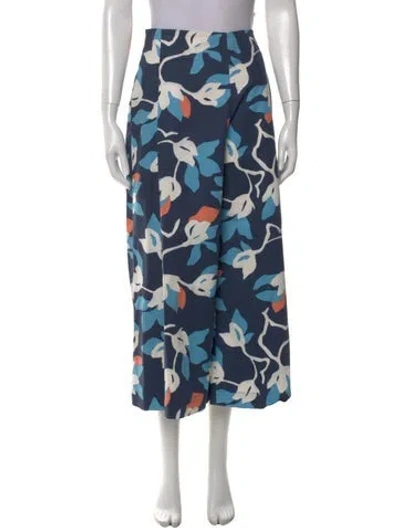 Pre-owned Marimekko Floral Print Wide Leg Pants In Blue