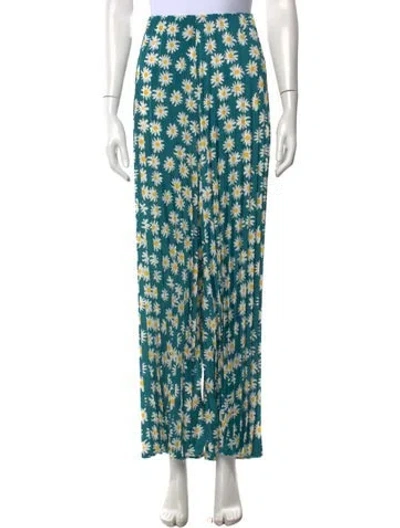 Pre-owned Marimekko Floral Print Wide Leg Pants In Green