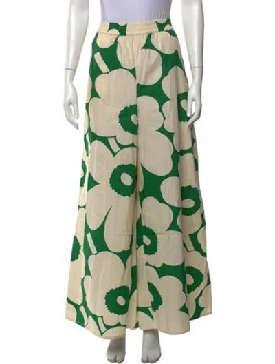 Pre-owned Marimekko Floral Print Wide Leg Pants In Neutrals