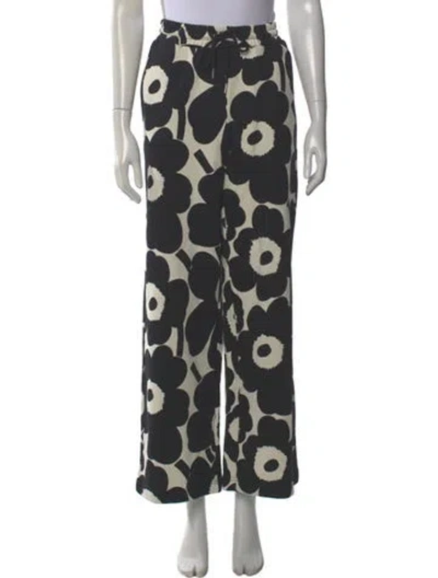 Pre-owned Marimekko Floral Print Wide Leg Pants W/ Tags In Black