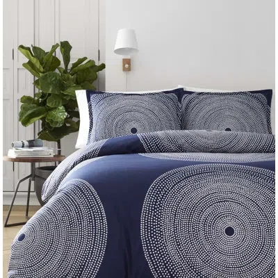 Marimekko Fokus Cotton Navy Duvet Cover Set In Blue