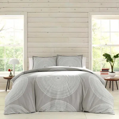 Marimekko Fokus Navy Cotton Comforter Set In Light Gray