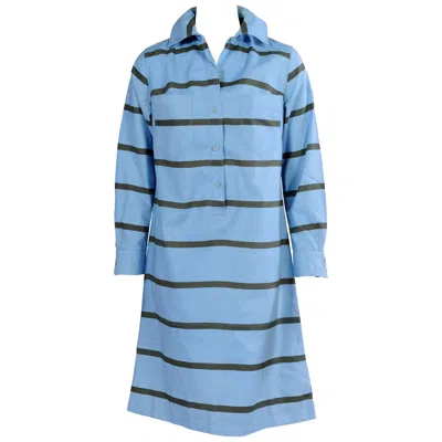 Pre-owned Marimekko For Design Research Olive Green Striped Blue Cotton Dress