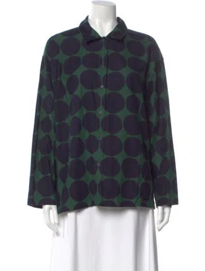 Pre-owned Marimekko Graphic Print Long Sleeve Button-up Top In Blue