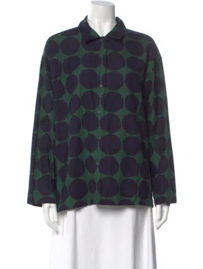 Pre-owned Marimekko Graphic Print Long Sleeve Button-up Top In Blue