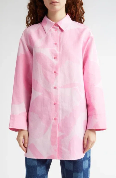 Marimekko Heitto Unikko Floral Cotton & Linen Button-up Shirt In Light Pink/pink