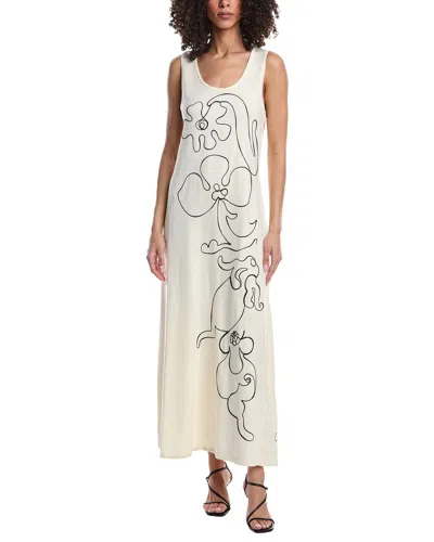 Marimekko Helmi Baluns Embroidered Cotton Dress In White Dark Grey
