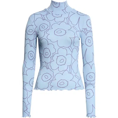 Marimekko Hily Pirto Uniko Abstract Floral Rib Knit Wool Turtleneck In Blue