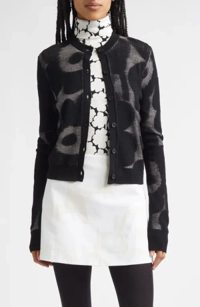 Marimekko Innoittaa Unikko Jacquard Rib Wool Blend Cardigan In Black