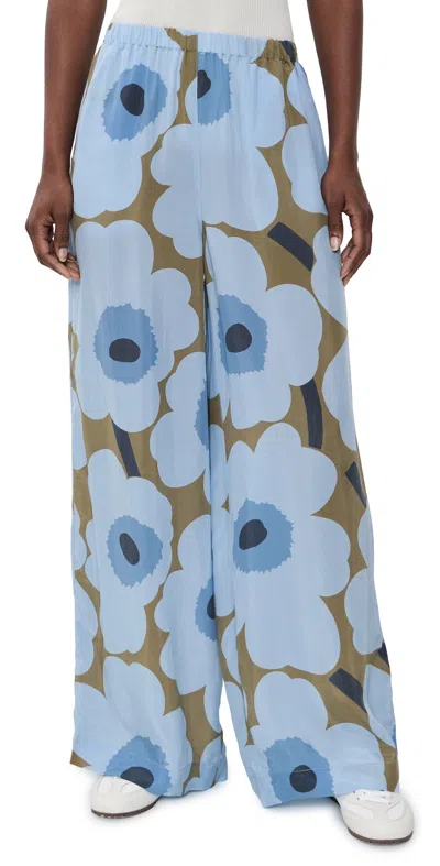 Marimekko Kaaos Unikko Pants Light Blue/olive Green
