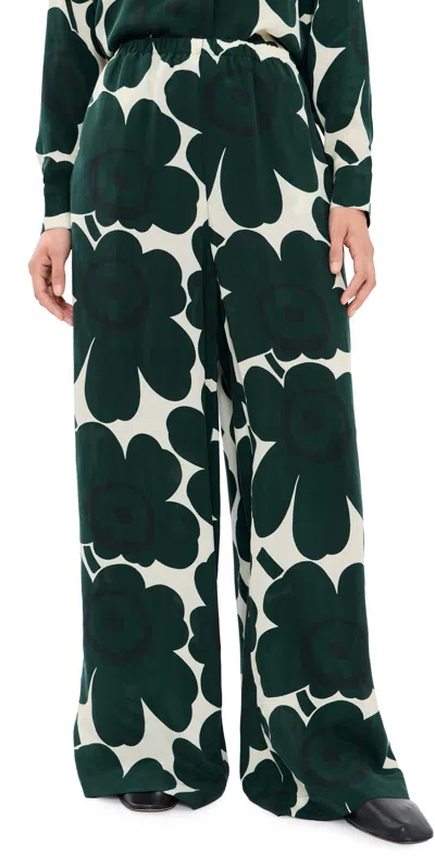 Marimekko Kaaos Unikko Trousers Dark Green/light Yellow