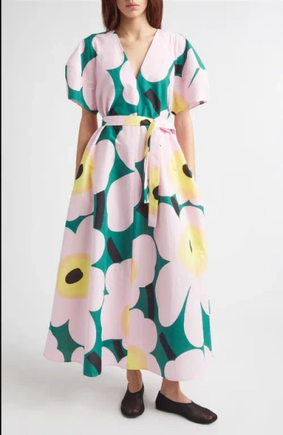 Marimekko Kaffet Unikko Floral Cotton & Linen Maxi Dress In Neutral