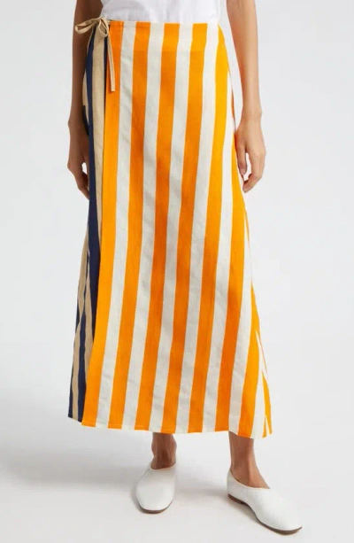 Marimekko Kahlaus Merirosvo Mixed Stripe Wrap Skirt In Orange Off-white Blue Beige