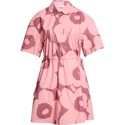Marimekko Katkelma Unikko Cotton Poplin Shirtdress In Pink