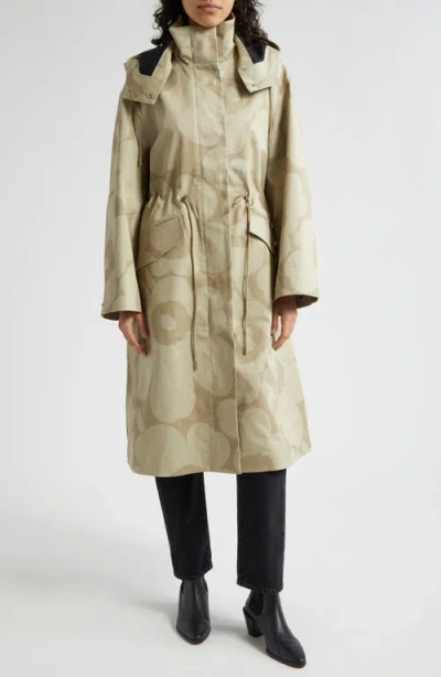 Marimekko Kerta Unikko Organic Cotton Rain Coat In Greyish Green/beige