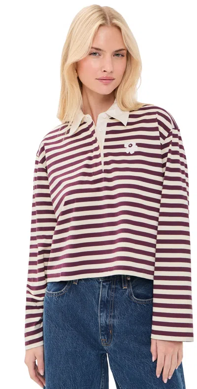Marimekko Kipin Tasaraita Unikko Kioski Polo Shirt Wine Red/light Yellow