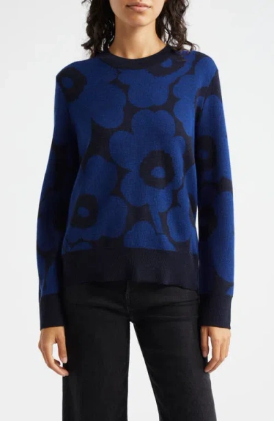 Marimekko Koolaus Pieni Unikko Ii Wool Sweater In Blue